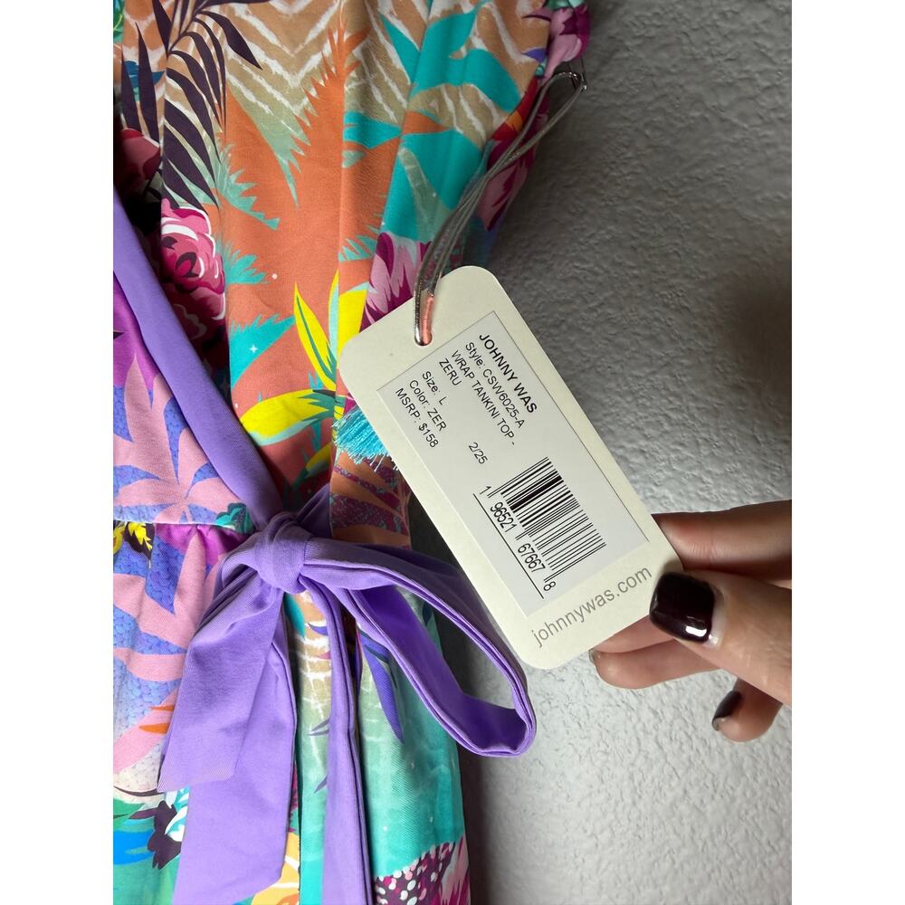 NWT Johnny Was California Wrap Tankini Top Large Tropical Floral Peplum Swim Top - Picture 5 of 10